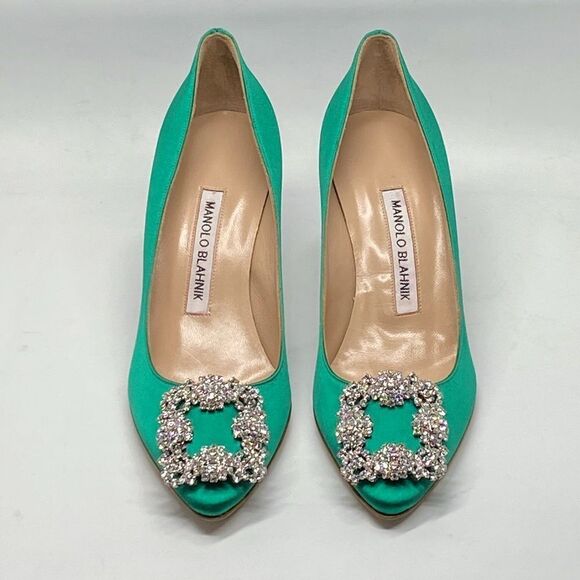 Manolo Blahnik Hangisi 70MM Embellished Satin Pumps size 36 - Picture 4 of 13